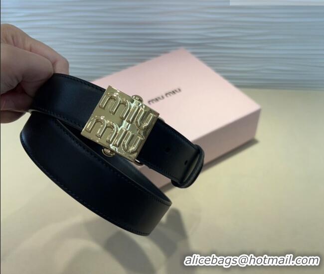 Buy Inexpensive Miu Miu Calfskin Belt 3cm with Logo Band Buckle MM102201 Black/Gold 2024