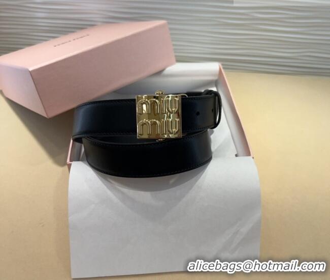 Buy Inexpensive Miu Miu Calfskin Belt 3cm with Logo Band Buckle MM102201 Black/Gold 2024