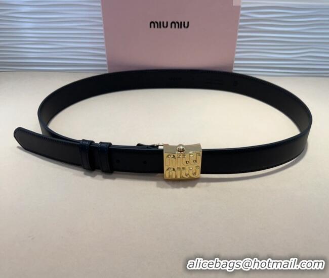 Buy Inexpensive Miu Miu Calfskin Belt 3cm with Logo Band Buckle MM102201 Black/Gold 2024