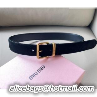Well Crafted Miu Miu Suede Belt 3.4cm with Pin Buckle MM102202 Black 2024