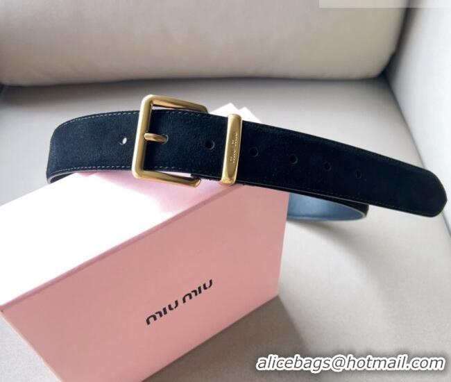 Well Crafted Miu Miu Suede Belt 3.4cm with Pin Buckle MM102202 Black 2024