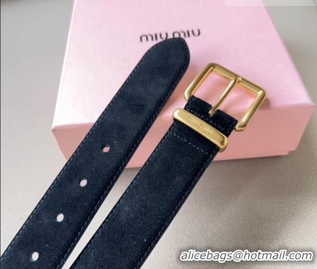 Well Crafted Miu Miu Suede Belt 3.4cm with Pin Buckle MM102202 Black 2024