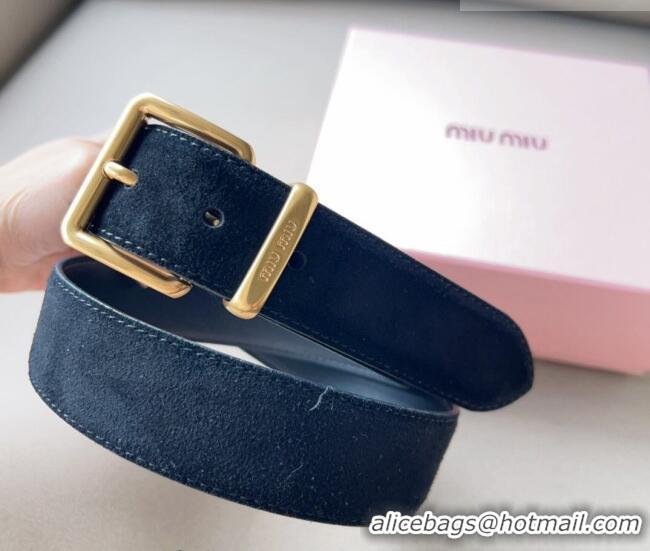 Well Crafted Miu Miu Suede Belt 3.4cm with Pin Buckle MM102202 Black 2024