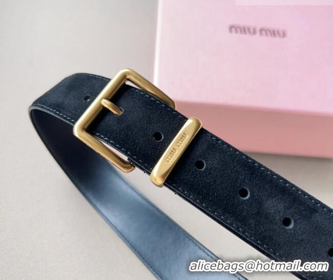 Well Crafted Miu Miu Suede Belt 3.4cm with Pin Buckle MM102202 Black 2024