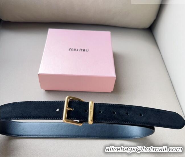 Well Crafted Miu Miu Suede Belt 3.4cm with Pin Buckle MM102202 Black 2024