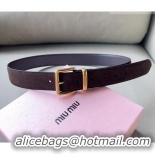 New Design Miu Miu Suede Belt 3.4cm with Pin Buckle MM102202 Brown 2024