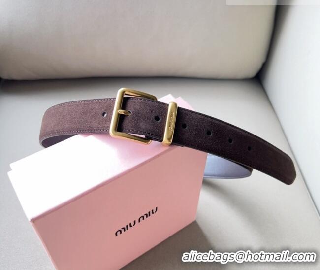 New Design Miu Miu Suede Belt 3.4cm with Pin Buckle MM102202 Brown 2024