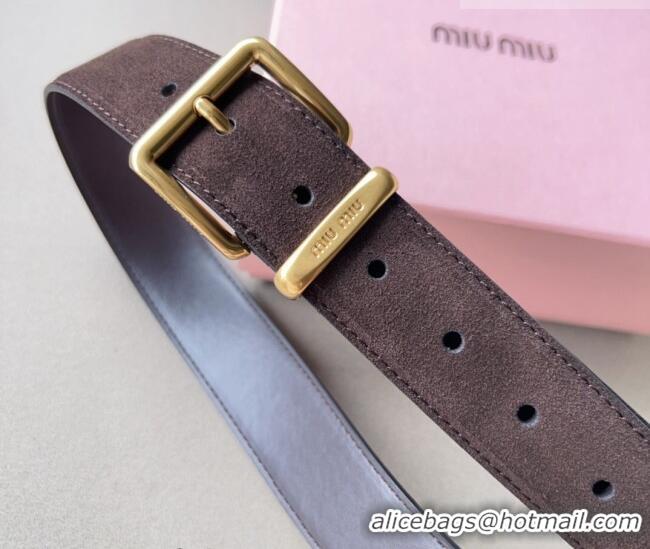 New Design Miu Miu Suede Belt 3.4cm with Pin Buckle MM102202 Brown 2024