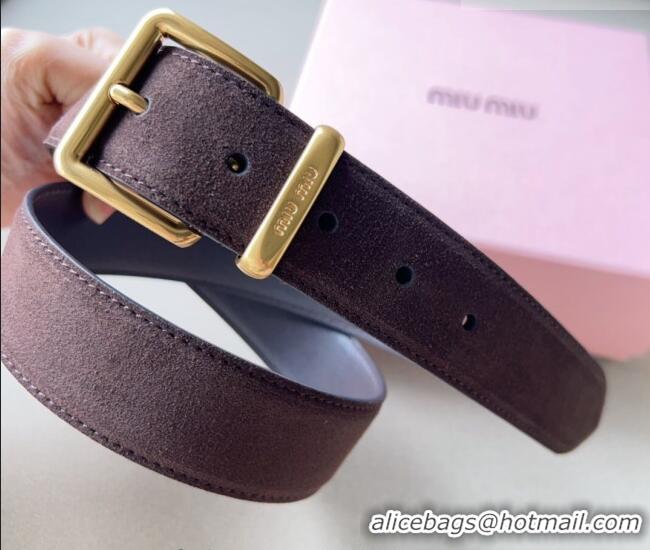 New Design Miu Miu Suede Belt 3.4cm with Pin Buckle MM102202 Brown 2024