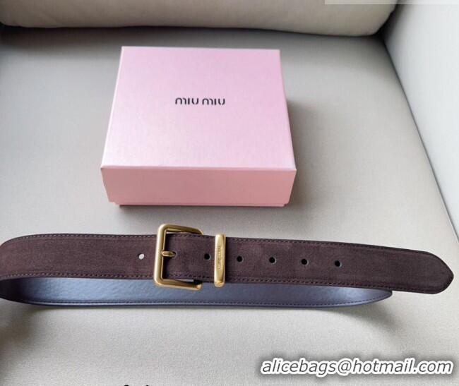 New Design Miu Miu Suede Belt 3.4cm with Pin Buckle MM102202 Brown 2024