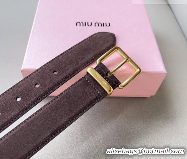 New Design Miu Miu Suede Belt 3.4cm with Pin Buckle MM102202 Brown 2024
