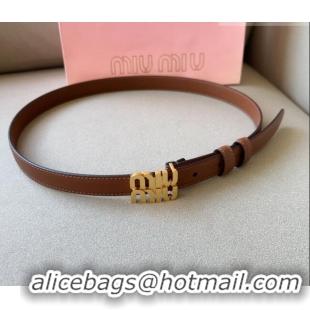 Best Quality Miu Miu Calfskin Leather Belt 2cm with Miu Buckle 1127 Tan Brown 2024