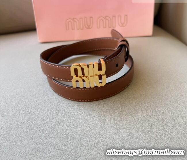 Best Quality Miu Miu Calfskin Leather Belt 2cm with Miu Buckle 1127 Tan Brown 2024