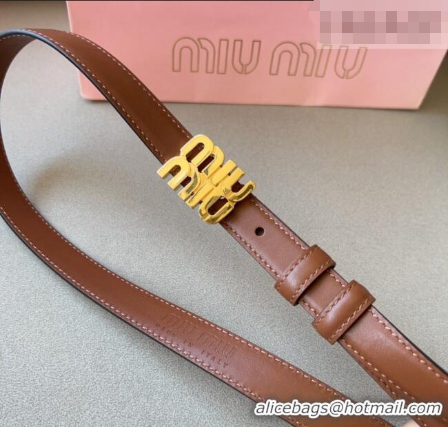 Best Quality Miu Miu Calfskin Leather Belt 2cm with Miu Buckle 1127 Tan Brown 2024