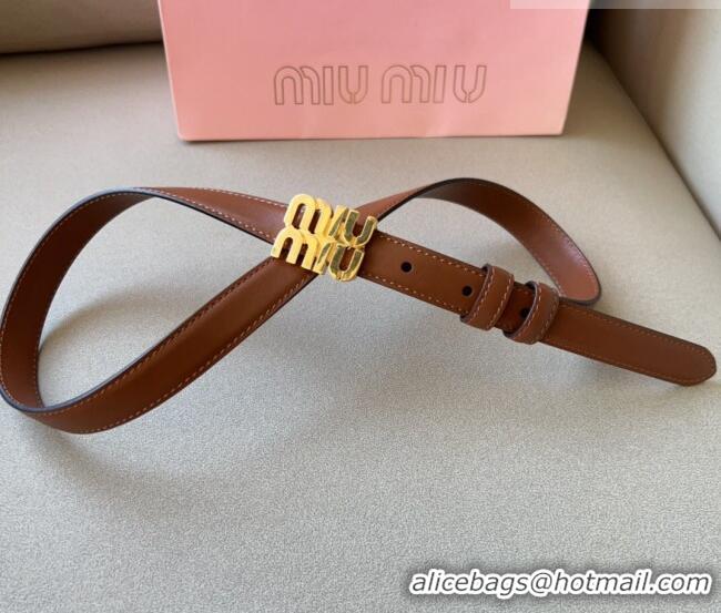 Best Quality Miu Miu Calfskin Leather Belt 2cm with Miu Buckle 1127 Tan Brown 2024