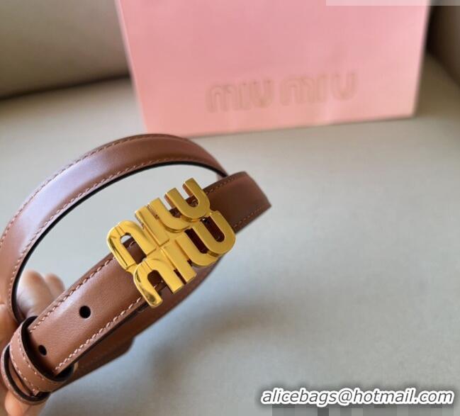 Best Quality Miu Miu Calfskin Leather Belt 2cm with Miu Buckle 1127 Tan Brown 2024