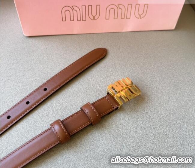Best Quality Miu Miu Calfskin Leather Belt 2cm with Miu Buckle 1127 Tan Brown 2024