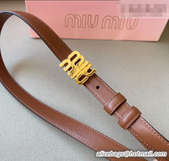 Best Quality Miu Miu Calfskin Leather Belt 2cm with Miu Buckle 1127 Tan Brown 2024