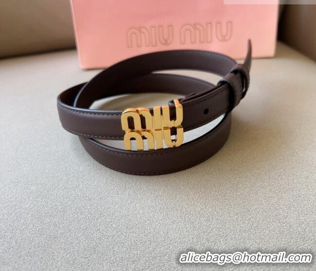 Buy Fashionable Miu Miu Calfskin Leather Belt 2cm with Miu Buckle 1127 Dark Brown 2024