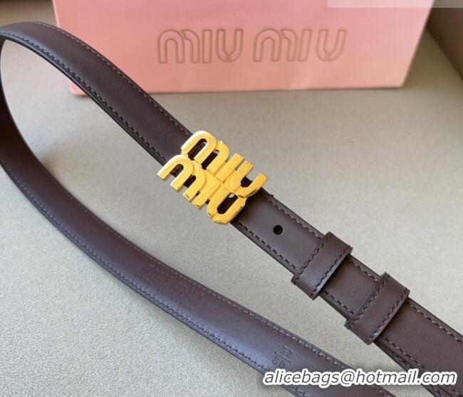 Buy Fashionable Miu Miu Calfskin Leather Belt 2cm with Miu Buckle 1127 Dark Brown 2024