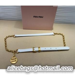 Good Taste Miu Miu Logo Charm Chain Leather Belt 1.5cm 0317 White 2025