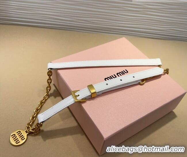 Good Taste Miu Miu Logo Charm Chain Leather Belt 1.5cm 0317 White 2025