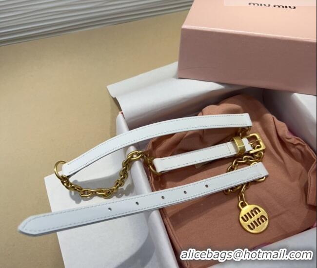 Good Taste Miu Miu Logo Charm Chain Leather Belt 1.5cm 0317 White 2025