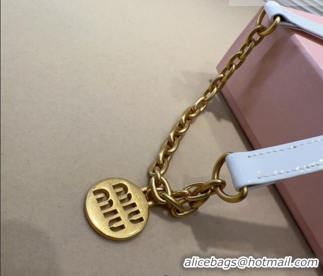 Good Taste Miu Miu Logo Charm Chain Leather Belt 1.5cm 0317 White 2025