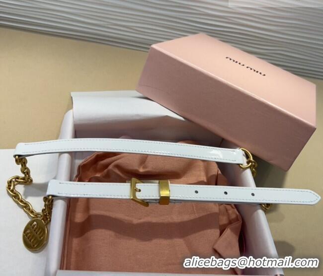 Good Taste Miu Miu Logo Charm Chain Leather Belt 1.5cm 0317 White 2025