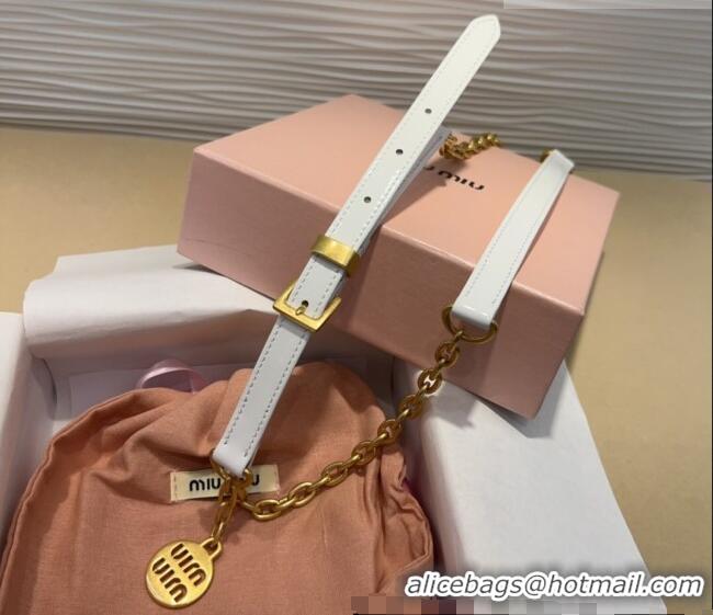 Good Taste Miu Miu Logo Charm Chain Leather Belt 1.5cm 0317 White 2025