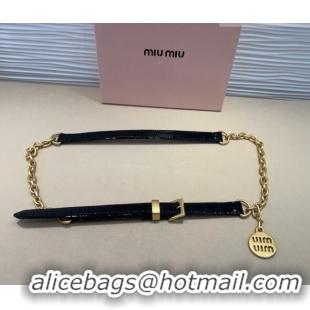Best Quality Miu Miu Logo Charm Chain Leather Belt 1.5cm 0317 Black 2025
