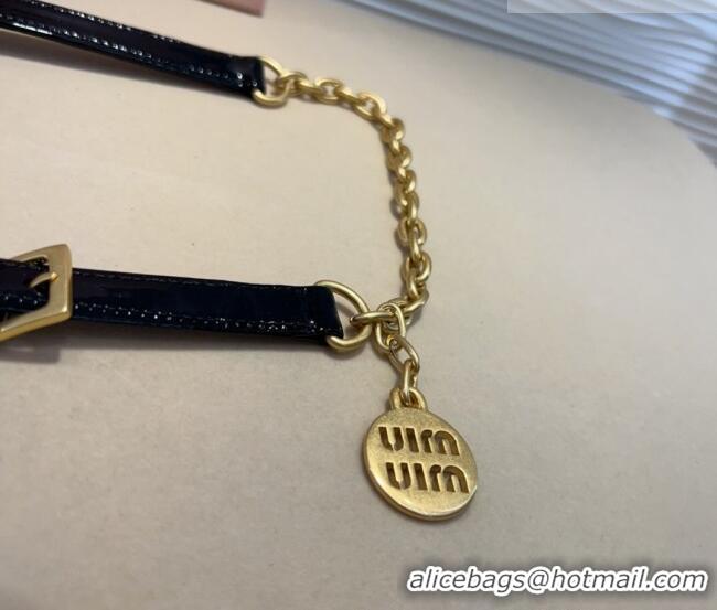 Best Quality Miu Miu Logo Charm Chain Leather Belt 1.5cm 0317 Black 2025
