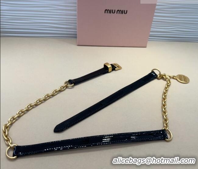 Best Quality Miu Miu Logo Charm Chain Leather Belt 1.5cm 0317 Black 2025
