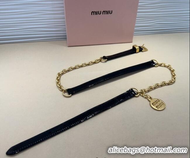 Best Quality Miu Miu Logo Charm Chain Leather Belt 1.5cm 0317 Black 2025