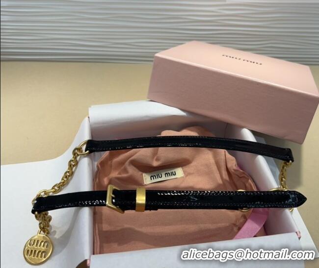 Best Quality Miu Miu Logo Charm Chain Leather Belt 1.5cm 0317 Black 2025