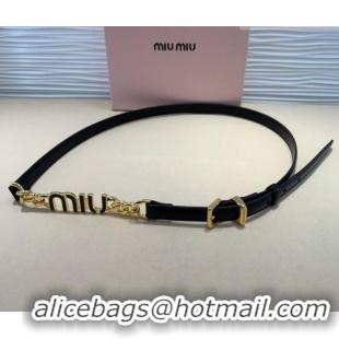 Best Quality Miu Miu Letters Charm Chain Leather Belt 1.5cm 0317 Black 2025
