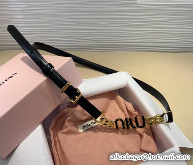 Best Quality Miu Miu Letters Charm Chain Leather Belt 1.5cm 0317 Black 2025