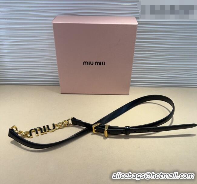 Best Quality Miu Miu Letters Charm Chain Leather Belt 1.5cm 0317 Black 2025
