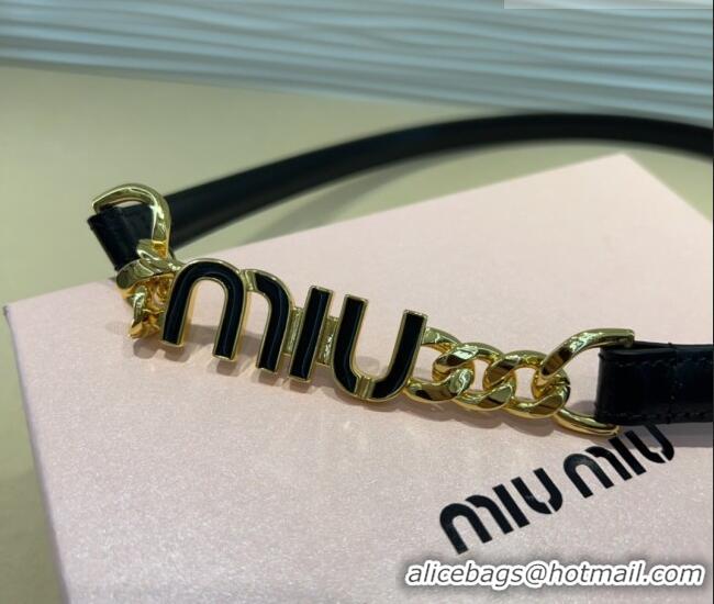 Best Quality Miu Miu Letters Charm Chain Leather Belt 1.5cm 0317 Black 2025