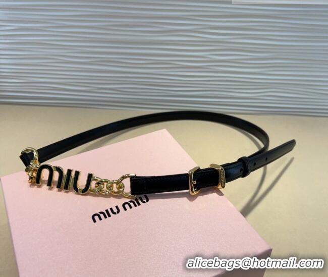 Best Quality Miu Miu Letters Charm Chain Leather Belt 1.5cm 0317 Black 2025