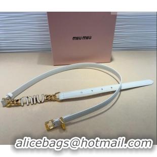 Buy Fashionable Miu Miu Letters Charm Chain Leather Belt 1.5cm 0317 White 2025