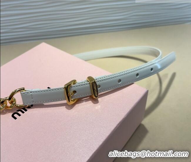 Buy Fashionable Miu Miu Letters Charm Chain Leather Belt 1.5cm 0317 White 2025