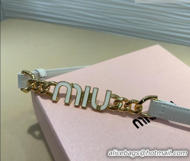 Buy Fashionable Miu Miu Letters Charm Chain Leather Belt 1.5cm 0317 White 2025