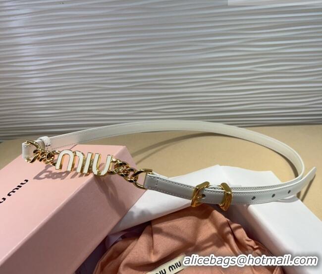 Buy Fashionable Miu Miu Letters Charm Chain Leather Belt 1.5cm 0317 White 2025