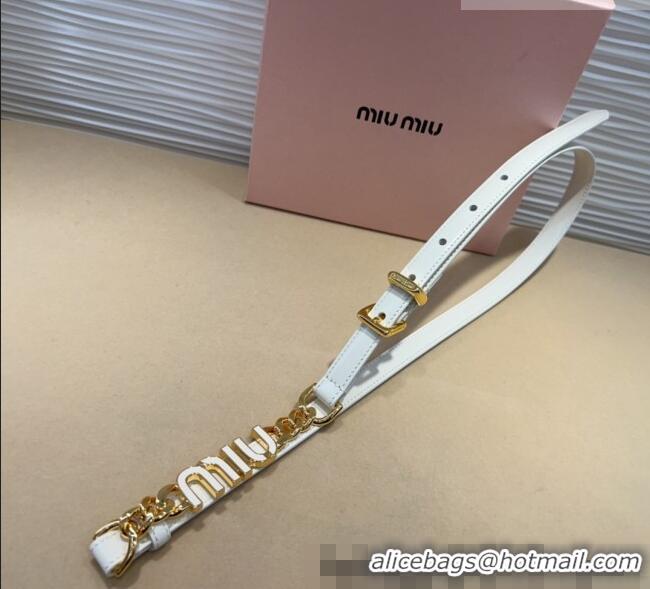 Buy Fashionable Miu Miu Letters Charm Chain Leather Belt 1.5cm 0317 White 2025