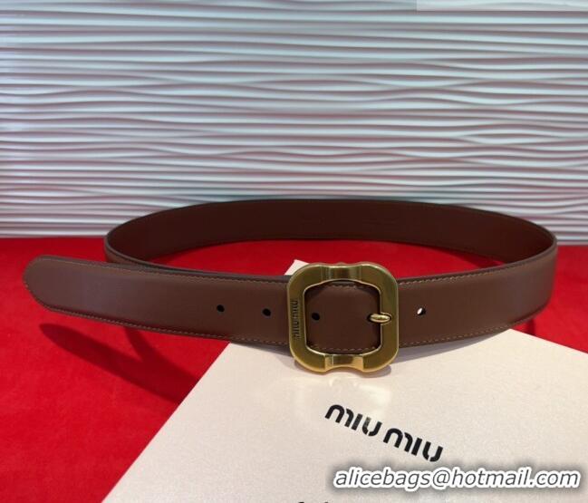 Buy Cheap Miu Miu Supple Calfskin Belt 3.4cm with Gold-Tone Square Buckle 2012025 Dark Brown 2025