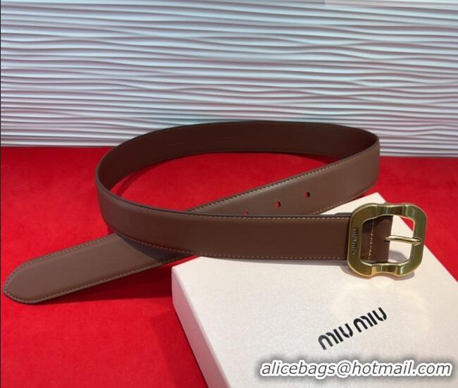 Buy Cheap Miu Miu Supple Calfskin Belt 3.4cm with Gold-Tone Square Buckle 2012025 Dark Brown 2025
