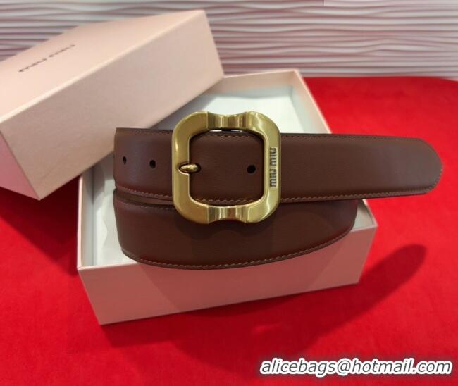 Buy Cheap Miu Miu Supple Calfskin Belt 3.4cm with Gold-Tone Square Buckle 2012025 Dark Brown 2025