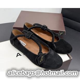 Best Product Alaia Architectura Ballet Flats in Suede with Strap Black 2025 AL020701