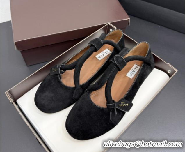 Best Product Alaia Architectura Ballet Flats in Suede with Strap Black 2025 AL020701
